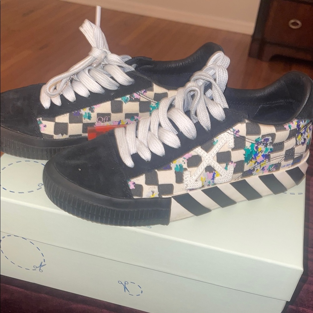 Off-White Black and White Checkered Floral Sneakers